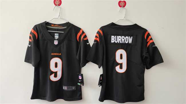 Women%27s Cincinnati Bengals #9 Joe Burrow Black Vapor Stitched Jersey